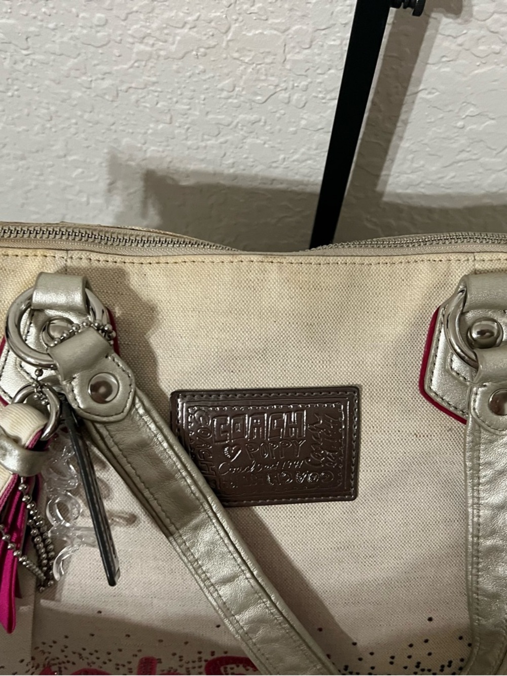 Coach Canvas Poppy Tote Bag with Pink Accents and Silver Hardware - Picture 6 of 10